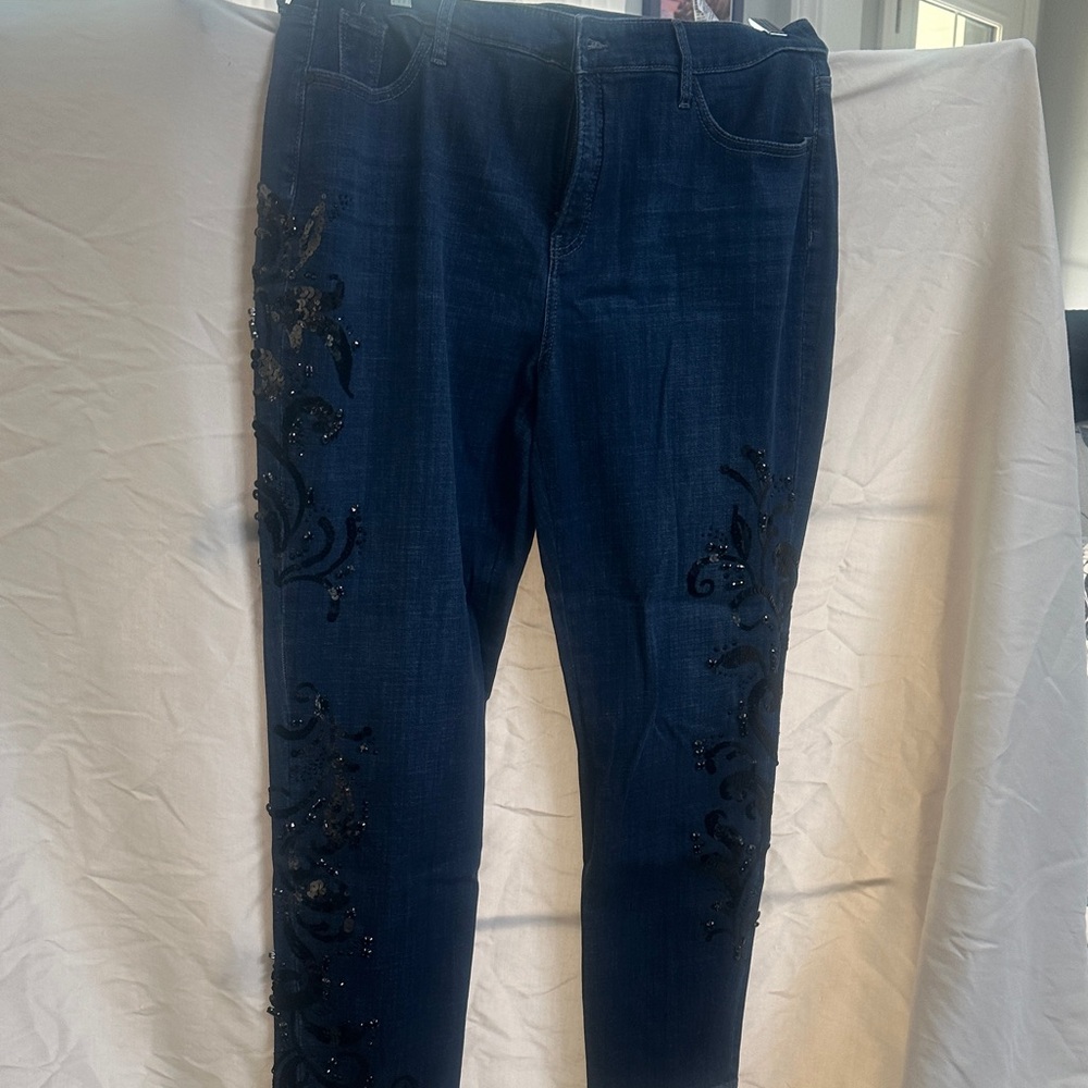 Chico's Midnight Blue Cropped Jeans with Black Detailing